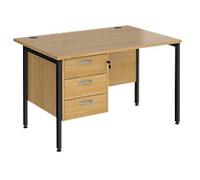 Rectangular Straight Desk Oak Wood H-Frame Legs Black Maestro 25 1200 x 800 x 725mm 3 Drawer Pedestal