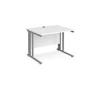 Rectangular Straight Desk White Wood Cable Managed Legs Silver Maestro 25 1000 x 800 x 725mm