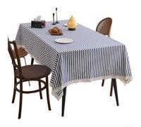 Rectangular Striped Cotton Tablecloth 55x86 Lace Trim(Blue 55 * 86.6inch)