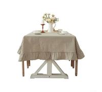 Rectangular Table Cover Striped Cotton Polyester Mix Ruffled Edge Washable Home Decor 150x180cm(Green)