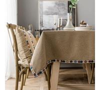 Rectangular Tablecloth 130x200cm, Khaki, Solid Color, Embroidered Polyester, Modern Dining Table Cover, Elegant Home Decor, & Easy to Clean