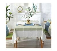Rectangular Tablecloth 140x220 cm (55x87 Inch) - Washable Polyester Plaid Stripes with Tassels Perfect for Parties Picnics Dining and Garden Decor - Green Blue