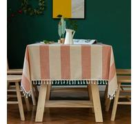 Rectangular Tablecloth 140x220cm Orange Striped Cotton Linen Washable Stain-Resistant Dining Table Cover Ideal for Home Parties and Events