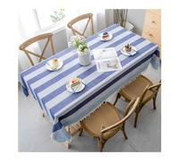Rectangular Tablecloth 90 x 140 cm, Washable Cotton-Linen Blend, Gradient Stripe with Tassels, Perfect for Picnics, Parties, Dinners, Blue Color