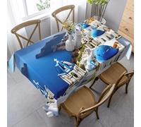 Rectangular Tablecloth Greece Extra Large Table Cloth Cover 140x300 cm Ocean Architecture Wipe Clean Polyester Fabric, 3D Table Protector for Kitchen Dining Party 55x118 in a-8139