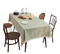 Rectangular Tablecloth Made of Cotton Blend with Stripes and Lace Trim, Japanese Design for Dining Room and Kitchen, Wrinkle-Free and Easy Care (55 x 86.6 inch Green)
