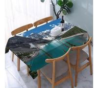Rectangular Tablecloth Mountain Woodland Extra Large Table Cloth Cover 140x300 cm Lakescape Wipe Clean Polyester Fabric, 3D Table Protector for Kitchen Dining Party 55x118 in a-7919