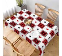 Rectangular Tablecloth Playing Cards Extra Large Table Cloth Cover 140x260 cm Red and White Plaid Wipe Clean Polyester Fabric, 3D Table Protector for Kitchen Dining Party 55x102 in a-5828