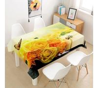 Rectangular Tablecloth Red Rose Flower Large Table Cloth Cover 140x220 cm Romantic Pattern Wipe Clean Polyester Fabric, 3D Table Protector for Kitchen Dining Party 55x86 in a/506