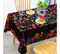 Rectangular Tablecloth Weatherproof Washable - Polyester Embroidered Flower Pattern - Outdoor Tablecloth for Garden, Kitchen, Dining Room, Balcony - for 4-6 People - Waterproof and Durable - 140 x 200