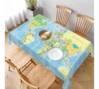 Rectangular Tablecloth World Map Extra Large Table Cloth Cover 140x260 cm Blue Ocean Wipe Clean Polyester Fabric, 3D Table Protector for Kitchen Dining Party 55x102 in a-4258