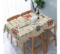 Rectangular Tablecloths Retro Uk London Theme With Inscriptions British Symbols Table Cloth Cover Wipeable Party Tablecover Washable Party Table Cloth For Bbq Outdoor Decorations,137X183cm