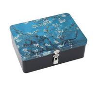 Rectangular Tin Star Cookie Jar with Lock 24.5x18x8.5cm/9.65x7.09x3.35in | Tinplate Empty Tins Vintage Metal Storage Box for Jewelry Cookies Tea Portable Decorative Kitchen Counter Candy Treats