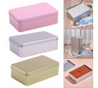 Rectangular Tinplate Storage Tins 2Pcs Set for Organizing Small Gadgets (Gold)