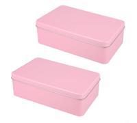Rectangular Tinplate Storage Tins 2Pcs Set for Organizing Small Gadgets (Pink)