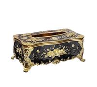 Rectangular Tissue Cover Holder, Creative Embossed Roses and Rhinestones Decorative Tissue Box for Bedroom Office Kitchen Vanity (Gold Black)