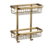 Rectangular Toilet Wall Mounted 30cm Double Layer Hook Rack Brass Antique Bronze, Antique Gold