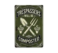 Rectangular Trespassers Will Be Composted Garden Decor Plaque Vintage Aluminium Metal Sign, Retro Wall Decor for Home, Bar, Garage & Farmhouse 30x20cm