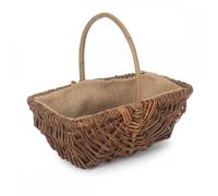 Rectangular Unpeeled Willow Garden Trug With Hessian Lining and Handle - Flower, Vegetable, Fruit Harvesting and Storage (Small)