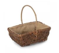 Rectangular Unpeeled Willow Garden Trug With Hessian Lining and Handle - Flower, Vegetable, Fruit Harvesting and Storage (Medium)