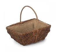 Rectangular Unpeeled Willow Garden Trug With Hessian Lining and Handle - Flower, Vegetable, Fruit Harvesting and Storage (Large)