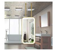 Rectangular Vanity Mirror With A Hanging Rod, Illuminated LED, 3-color Dimmable Light, Ceiling-mounted Floating, Suitable For Home Or Hotel(Gold,50x90cm)