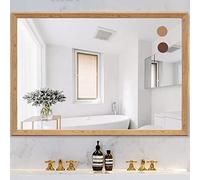 Rectangular Wall Mirror, Natural Wood Frame, Large Vanity Mirror, High Definition White Mirror, Light Oak/Walnut, Explosion-proof Bathroom Mirror, For Bedroom Bathroom Living Room Hallway ( Color : Li
