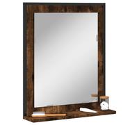 Rectangular Wall Mirror Smoked Oak 50x12x60cm Glass & Engineered Wood Shelf UK