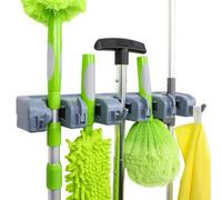 Rectangular Wall Mount Broom Holder And Garden Tool Organizer, 6 Hook And 5 Slot, 43 X 8.5 X 6.2 Cm, Gray