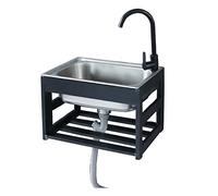Rectangular Wall Mount Sink,Commercial Catering Sink Free Standing,w/Cold and Hot Water Pipe Faucet,w/Storage Shelves,for Garage, Restaurant, Kitchen, Laundry Room, Bar, Cafe.