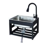 Rectangular Wall Mount Sink,Commercial Catering Sink Free Standing,w/Cold and Hot Water Pipe Faucet,w/Storage Shelves,for Garage, Restaurant, Kitchen, Laundry Room, Bar, Cafe.