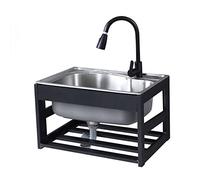 Rectangular Wall Mount Sink,Commercial Catering Sink Free Standing,w/Cold and Hot Water Pipe Faucet,w/Storage Shelves,for Garage, Restaurant, Kitchen, Laundry Room, Bar, Cafe.