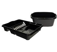 Rectangular Washing Up Bowl With Large Dish Drainer Plastic Kitchen Sink Tidy Plate Holder - Mid-night Black (Darkish Grey)