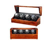 Rectangular Watch Winder for 4 Watches Rosewood Shell + Microfiber/Soft Velvet Lining Durable and Beautifully Handcrafted Energy Saving Ultra Quiet Motor Automatic Watch Box (Rosewood 2)