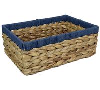 Rectangular Water Hyacinth Small baskets for storage Natural and Blue wicker basket shelves open Decorative gift box Small bathroom mini tray makeup bathroom Kitchen organiser (1, Large 32cm)