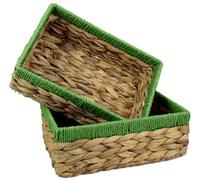 Rectangular Water Hyacinth Small baskets for storage Natural and Green wicker basket shelves open Decorative gift box Small bathroom mini tray makeup bathroom Kitchen organiser (2, medium 28cm)