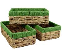 Rectangular Water Hyacinth Small baskets for storage Natural and Green wicker basket shelves open Decorative gift box Small bathroom mini tray makeup bathroom Kitchen organiser (3, small 24cm)