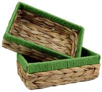 Rectangular Water Hyacinth Small baskets for storage Natural and Green wicker basket shelves open Decorative gift box Small bathroom mini tray makeup bathroom Kitchen organiser (2, small 24cm)