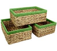 Rectangular Water Hyacinth Small baskets for storage Natural and Green wicker basket shelves open Decorative gift box Small bathroom mini tray makeup bathroom Kitchen organiser (3, large 32cm)