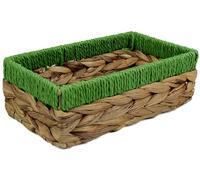 Rectangular Water Hyacinth Small baskets for storage Natural and Green wicker basket shelves open Decorative gift box Small bathroom mini tray makeup bathroom Kitchen organiser (1, small 24cm)