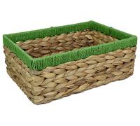 Rectangular Water Hyacinth Small baskets for storage Natural and Green wicker basket shelves open Decorative gift box Small bathroom mini tray makeup bathroom Kitchen organiser (1, large 32cm)