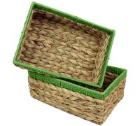 Rectangular Water Hyacinth Small baskets for storage Natural and Green wicker basket shelves open Decorative gift box Small bathroom mini tray makeup bathroom Kitchen organiser (2, large 32cm)