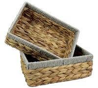 Rectangular Water Hyacinth Small baskets for storage Natural and Light Grey wicker basket shelves open Decorative gift box Small bathroom mini tray makeup bathroom Kitchen organiser (2, Medium 28cm)