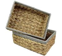 Rectangular Water Hyacinth Small baskets for storage Natural and Light Grey wicker basket shelves open Decorative gift box Small bathroom mini tray makeup bathroom Kitchen organiser (2, Large 32cm)