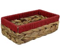 Rectangular Water Hyacinth Small baskets for storage Natural and Red wicker basket shelves open Decorative gift box Small bathroom mini tray makeup bathroom Kitchen organiser (1, Small 24cm)