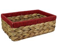Rectangular Water Hyacinth Small baskets for storage Natural and Red wicker basket shelves open Decorative gift box Small bathroom mini tray makeup bathroom Kitchen organiser (1, Medium 28cm)