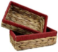 Rectangular Water Hyacinth Small baskets for storage Natural and Red wicker basket shelves open Decorative gift box Small bathroom mini tray makeup bathroom Kitchen organiser (2, Small 24cm)