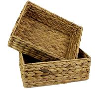 Rectangular Water Hyacinth Small baskets for storage Natural colour wicker basket shelves open Decorative gift box Small bathroom mini tray makeup bathroom Kitchen organiser (Large 32cm, 2x Basket)