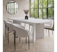 Rectangular White Marble Effect Extendable Dining Table Set with 6 Cream Boucle Chairs - Seats 6 - Geneva