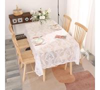 Rectangular White Polyester Tablecloth 140x220CM, Lace-Embroidered Floral Design for Birthday Parties, Elegant Table Decoration for Special Occasions